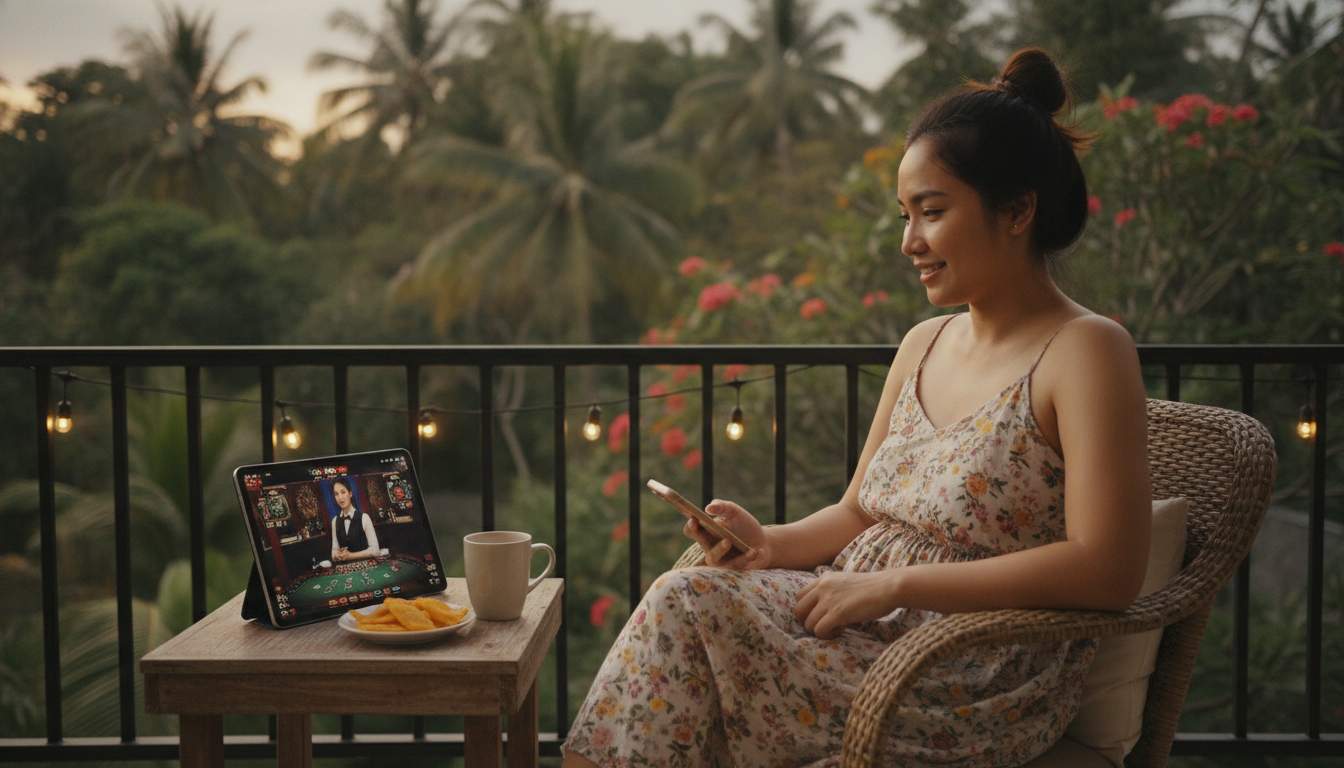 A woman enjoying live casino gameplay